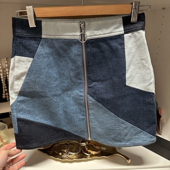 Intermix Patchwork Denim Mini Jean Skirt - Picture 1 of 4